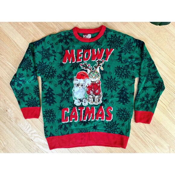 December 25th Party Sweater Meowy Catmas Ugly Christmas Sweater Knit Unisex XL - Picture 2 of 5